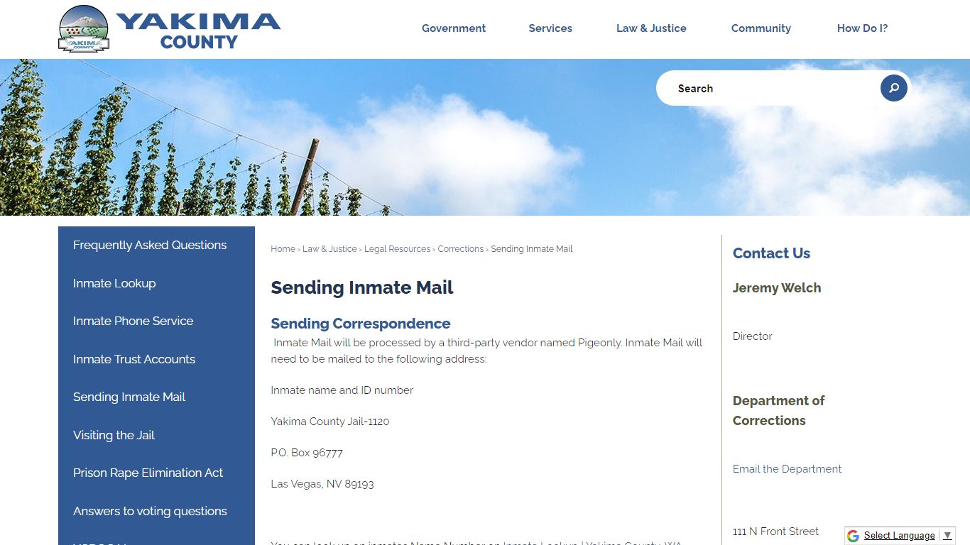 Sending Inmate Mail | Yakima County, WA
